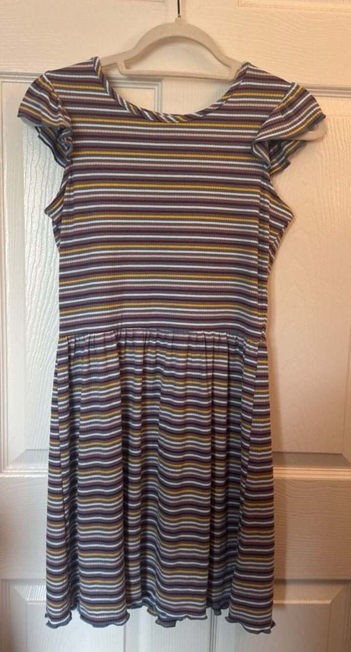 Pink & Violet Girls Striped Ribbed Knit Ruffle Sleeve Dress Size XL 14/16